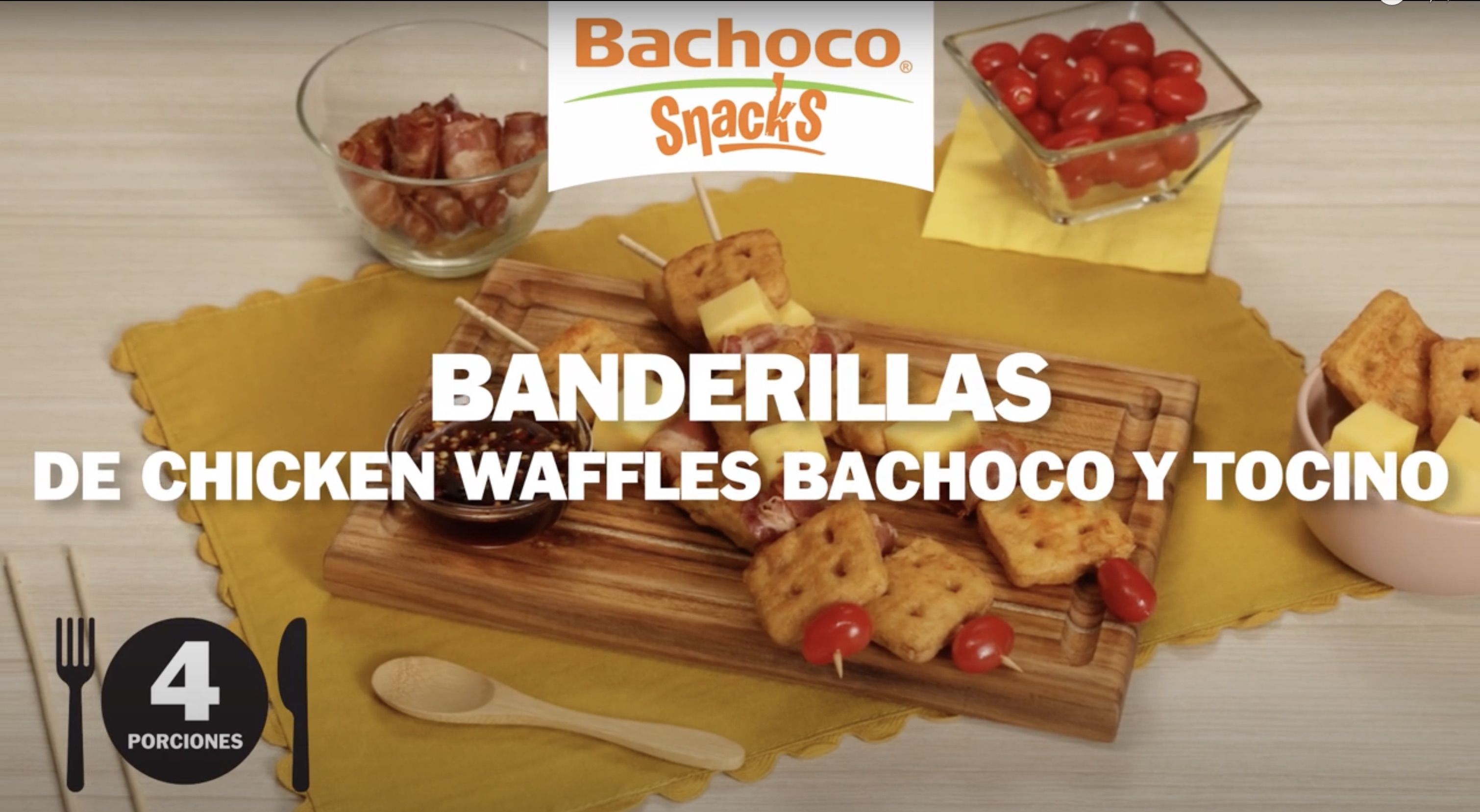 Receta Banderillas de Chicken Waffles Bachoco® y Tocino